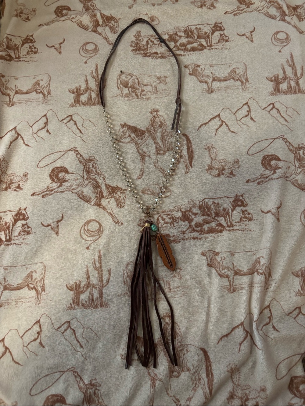 Bohemian Brown Leather Tassel Necklace with Beaded Accents
